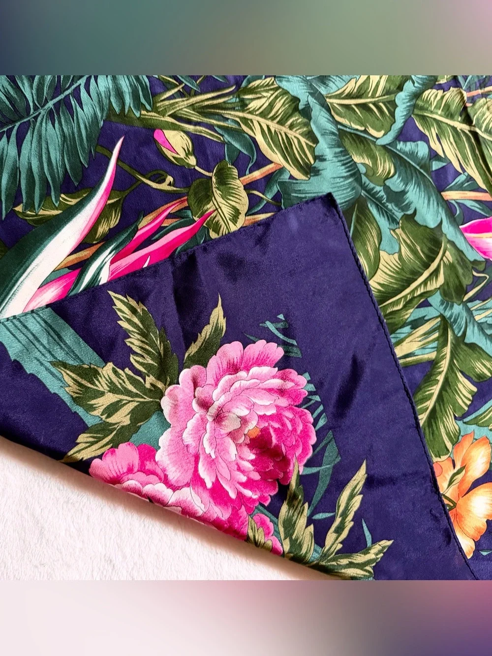 Vintage Museum Fine Arts Boston Multicolor Floral Hand Rolled Silk Scarf 34” Sq.